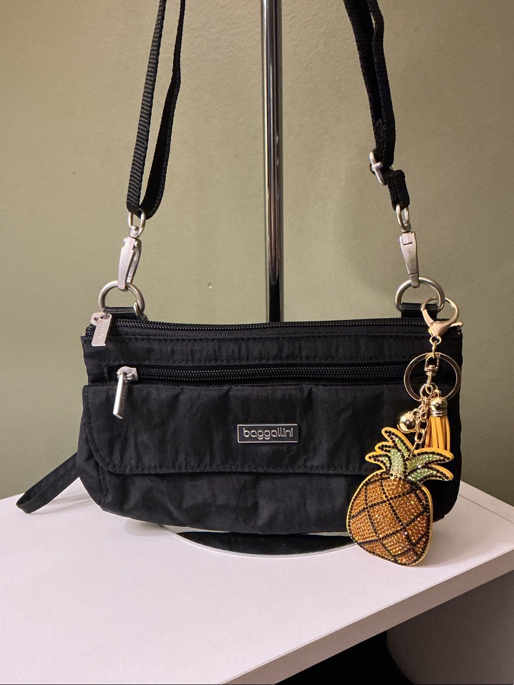 Baggallini Black Crossbody Bag with Pineapple Charm